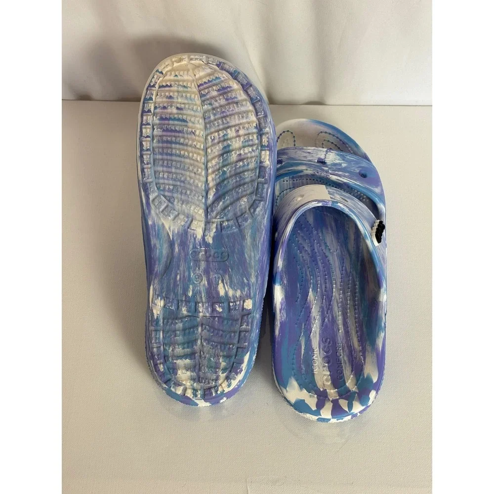 Crocs Classic Sandal Mens 9 Womens 11 Blue Purple Marbled‎ Swirl Slide Comfort